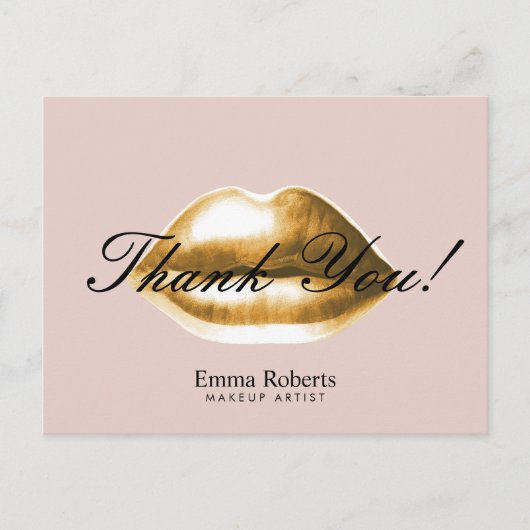 Makeup Artist Gold Lips Rosa Salon Danke Postkarte (Vorderseite)