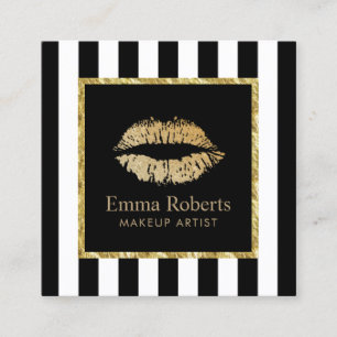 Makeup Artist Gold Lips Salon Modern Streifen Quadratische Visitenkarte