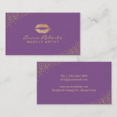 Makeup Artist Gold Lips Salon Moderne Lila Visitenkarte (Vorne/Hinten)