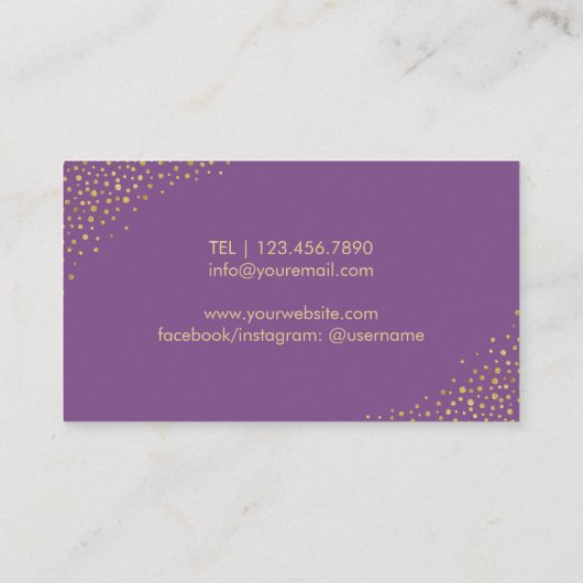 Makeup Artist Gold Lips Salon Moderne Lila Visitenkarte (Rückseite)