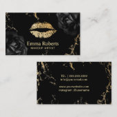 Makeup Artist Gold Lips Salon Trendy Black Floral Visitenkarte (Vorne/Hinten)