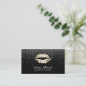 Makeup Artist Gold Lips Trendy Black Glitzer Visitenkarte (Stehend Vorderseite)