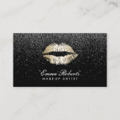 Makeup Artist Gold Lips Trendy Black Glitzer Visitenkarte (Vorderseite)