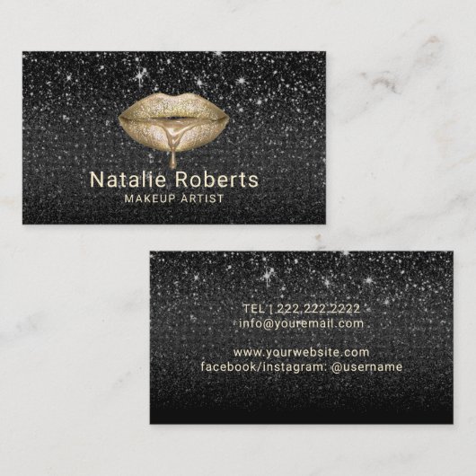 Makeup Artist Gold Tropfen Lift Moderner Schwarzer Visitenkarte (Vorne/Hinten)