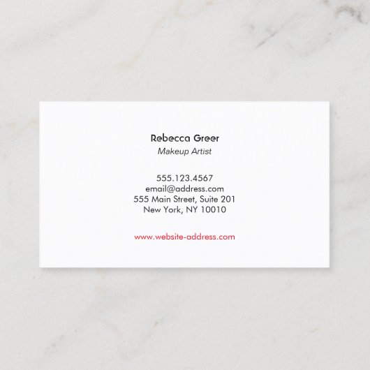 Makeup Artist Gold Typografie Red Lipstick Kiss Visitenkarte (Rückseite)