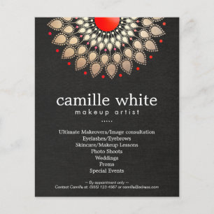 Makeup Artist Gold und Red Motif Black Linen Look Flyer