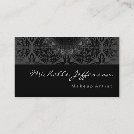 Makeup Artist Gray Pattern Black Business Card Visitenkarte (Vorderseite)