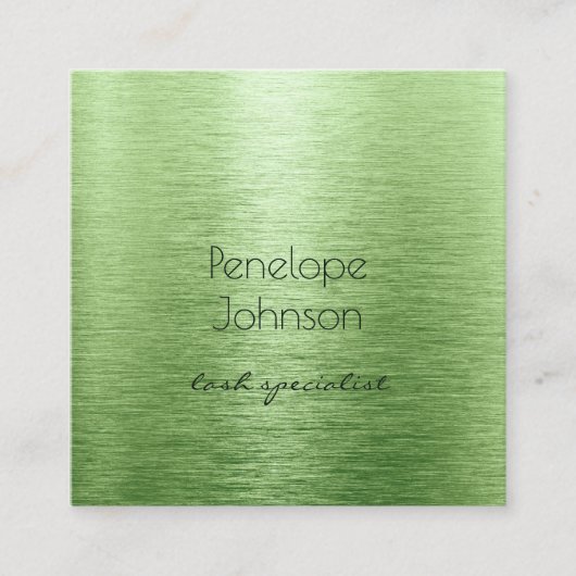 Makeup Artist Green Brushed Metal Glam Quadratische Visitenkarte (Vorderseite)