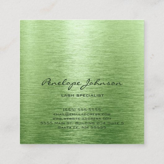 Makeup Artist Green Brushed Metal Glam Quadratische Visitenkarte (Rückseite)