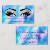 Makeup Artist Green Eyelash Blue Holographic GLASS Visitenkarte (Vorne/Hinten)
