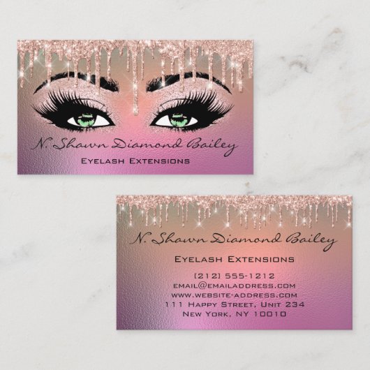 Makeup Artist Green Eyelash Rose Ombre Visitenkarte (Vorne/Hinten)