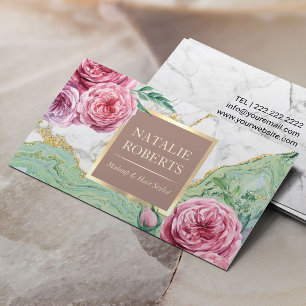 Makeup Artist Haar Salon Chill Floral Marmor Agate Visitenkarte