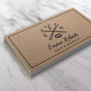 Makeup Artist Hair Salon Beauty Logo Rustic Kraft Visitenkarte