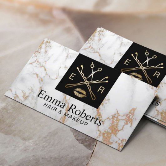 Makeup Artist Hair Salon Beauty Logo Trendy Marmor Visitenkarte