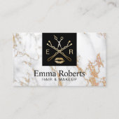 Makeup Artist Hair Salon Beauty Logo Trendy Marmor Visitenkarte (Vorderseite)