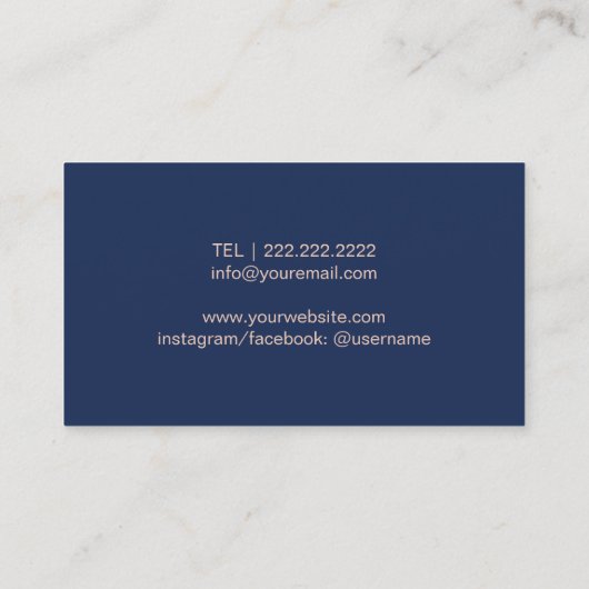 Makeup Artist Hair Salon Chic Rose Gold Navy Blue Visitenkarte (Rückseite)