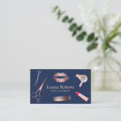 Makeup Artist Hair Salon Chic Rose Gold Navy Blue Visitenkarte (Stehend Vorderseite)