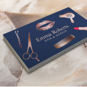 Makeup Artist Hair Salon Chic Rose Gold Navy Blue Visitenkarte