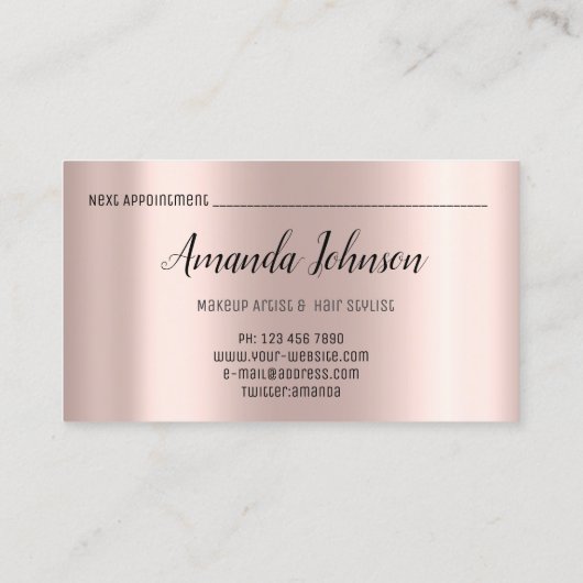 Makeup Artist Hair Salon Lash Event Plan VIP Visitenkarte (Rückseite)