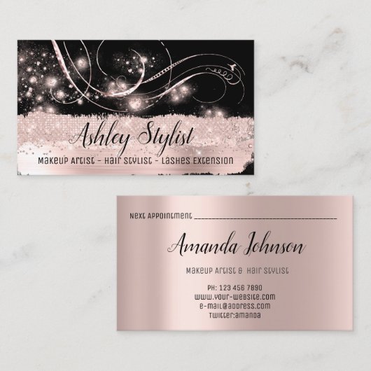 Makeup Artist Hair Salon Lash Extension Rose Lux Visitenkarte (Vorne/Hinten)