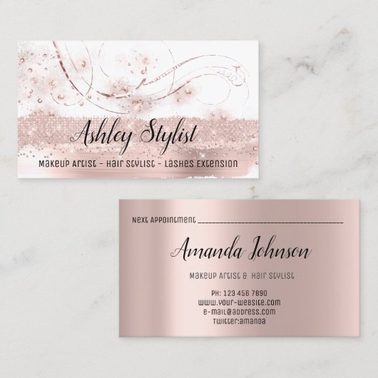 Makeup Artist Hair Salon Lash Extension Rose Whit Visitenkarte (Vorne/Hinten)