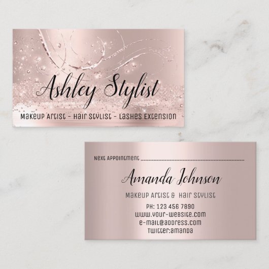Makeup Artist Hair Salon Lash Extensions Rose Visitenkarte (Vorne/Hinten)