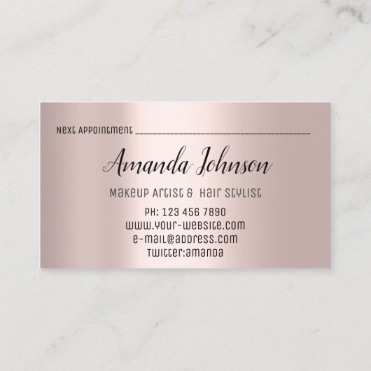 Makeup Artist Hair Salon Lash Extensions Rose Visitenkarte (Rückseite)