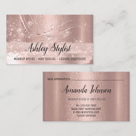 Makeup Artist Hair Salon Lash Rose Skinny Metalli Visitenkarte (Vorne/Hinten)