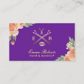 Makeup Artist Hair Salon Lila & Gold Floral Visitenkarte (Vorderseite)