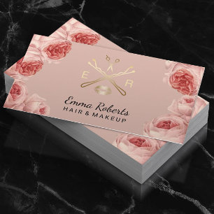 Makeup Artist Hair Salon Logo Vintage Rose Blume Visitenkarte