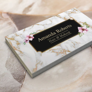 Makeup Artist Hair Salon Modernes Gold Weißer Marm Visitenkarte