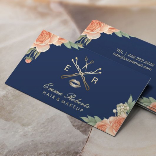 Makeup Artist Hair Salon Vintag Bläsernavy Blue Visitenkarte