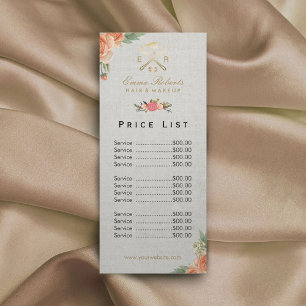 Makeup Artist Hair Salon Vintage Blumenpreisliste Werbekarte