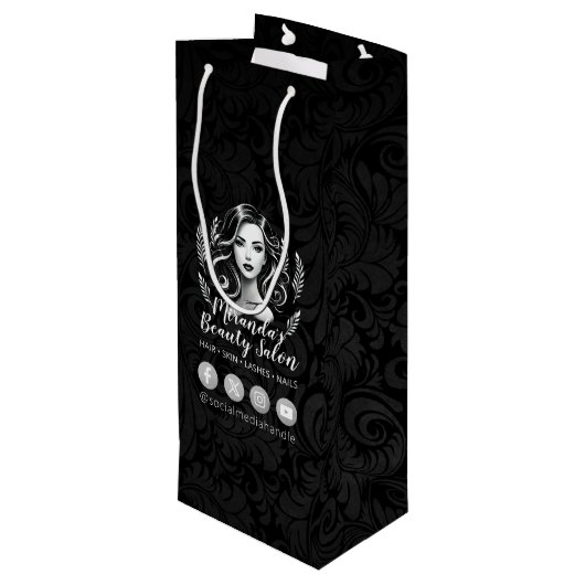 Makeup Artist Hair Stylist Beauty Salon Lash Brows Geschenktüte Für Weinflaschen (Rückseite Schrägansicht)