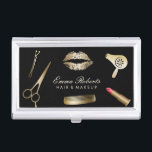Makeup Artist Hair Stylist Black Gold Beauty Salon Visitenkarten Dose<br><div class="desc">Make-upkünstler-Haar-Stylist-Schwarzes u. Goldschönheits-Salon-Geschäfts-Kartenhalter.</div>
