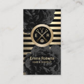 Makeup Artist Hair Stylist Black & Gold Floral Visitenkarte (Vorderseite)