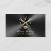 Makeup Artist Hair Stylist Black & Gold Metallic Visitenkarte (Vorderseite)