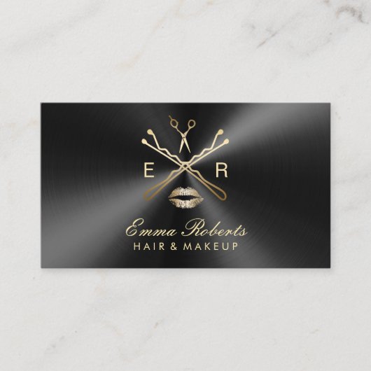 Makeup Artist Hair Stylist Black & Gold Metallic Visitenkarte (Vorderseite)