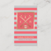 Makeup Artist Hair Stylist Coral & Grau Streifen Visitenkarte (Vorderseite)