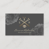 Makeup Artist Hair Stylist Dark Floral Gold Logo Visitenkarte (Vorderseite)