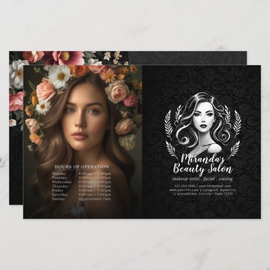 Makeup Artist Hair Stylist Menü Preis Bifold Flyer (Vorne/Hinten)