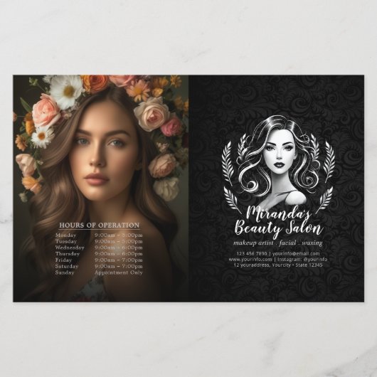 Makeup Artist Hair Stylist Menü Preis Bifold Flyer (Vorderseite)