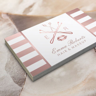 Makeup Artist Hair Stylist Moderne Rose Gold Strei Visitenkarte