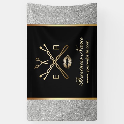 Makeup Artist Hair Stylist Moderner Silberner Glit Banner (Vertikal)