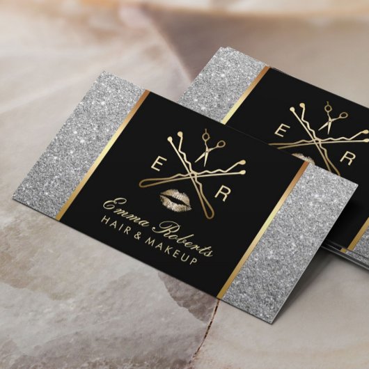 Makeup Artist Hair Stylist Moderner Silberner Glit Visitenkarte