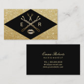 Makeup Artist Hair Stylist Modernes Schwarz & Gold Visitenkarte (Vorne/Hinten)