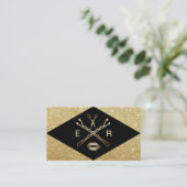 Makeup Artist Hair Stylist Modernes Schwarz & Gold Visitenkarte (Stehend Vorderseite)