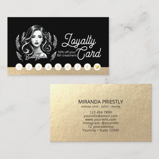 Makeup Artist Hair Stylist Modernes Schwarz-weißes Treuekarte (Vorne/Hinten)