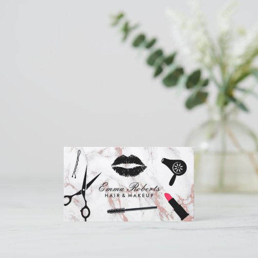 Makeup Artist Hair Stylist Rose Gold Marmor Visitenkarte (Stehend Vorderseite)
