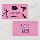 Makeup Artist Hair Stylist Salon Hot Pink Glitzer Visitenkarte (Vorne/Hinten)